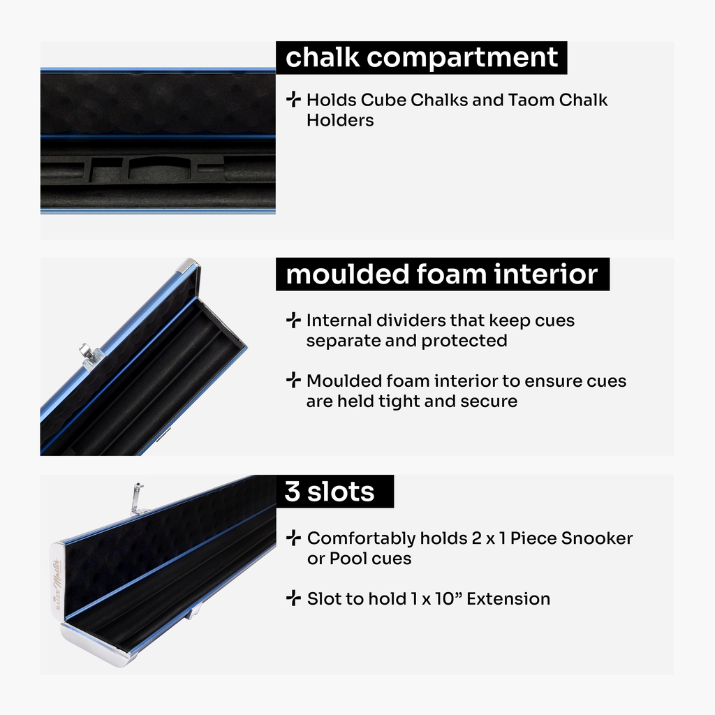 Baize Master Prestige Pro-Lock 1-piece metal cue case - 2 cues plus accessories Cue + Case