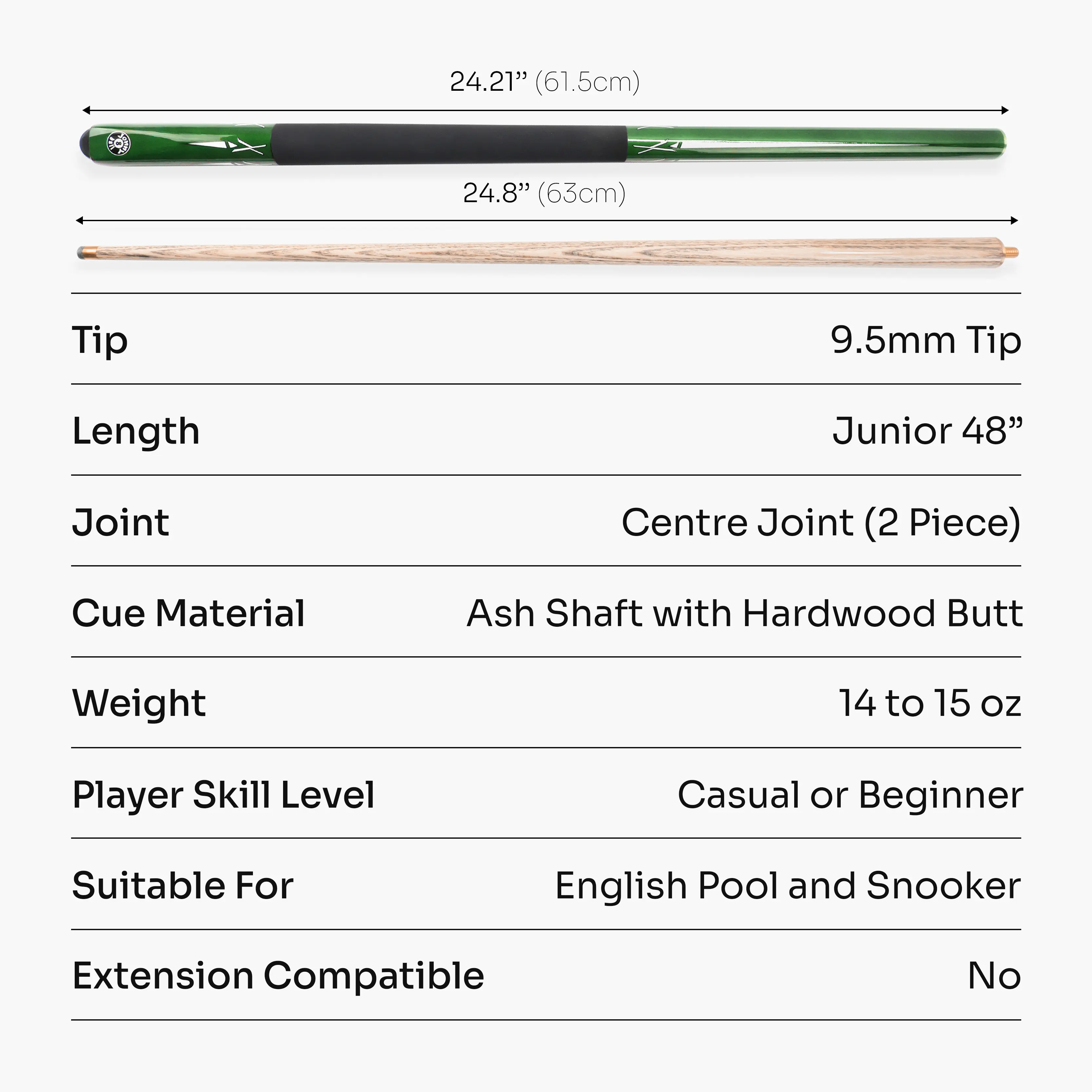 Jonny 8 Ball Green Torpedo 48-inch junior cue Cue + Case