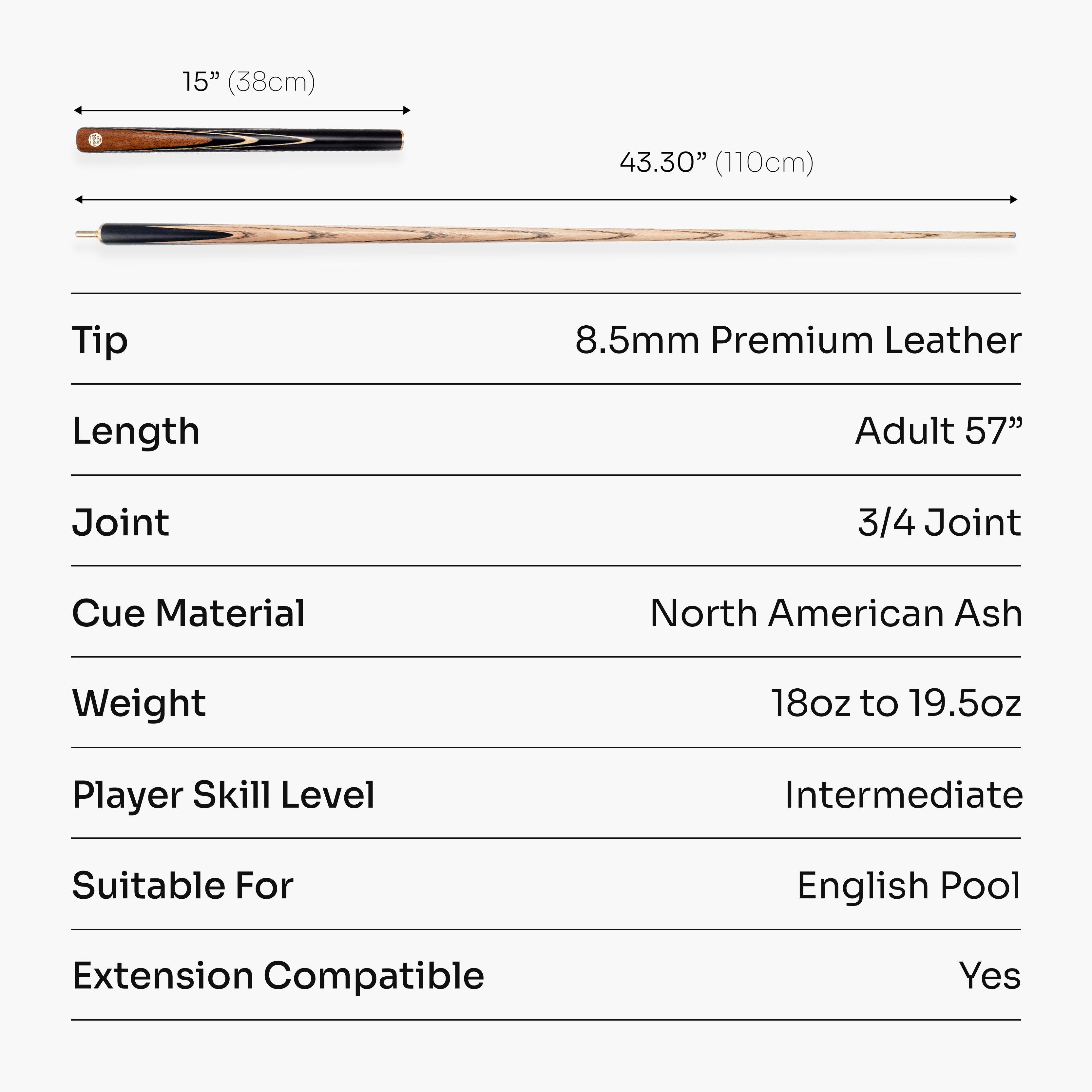 Baize Master White Marksman 3/4 pool cue Cue + Case