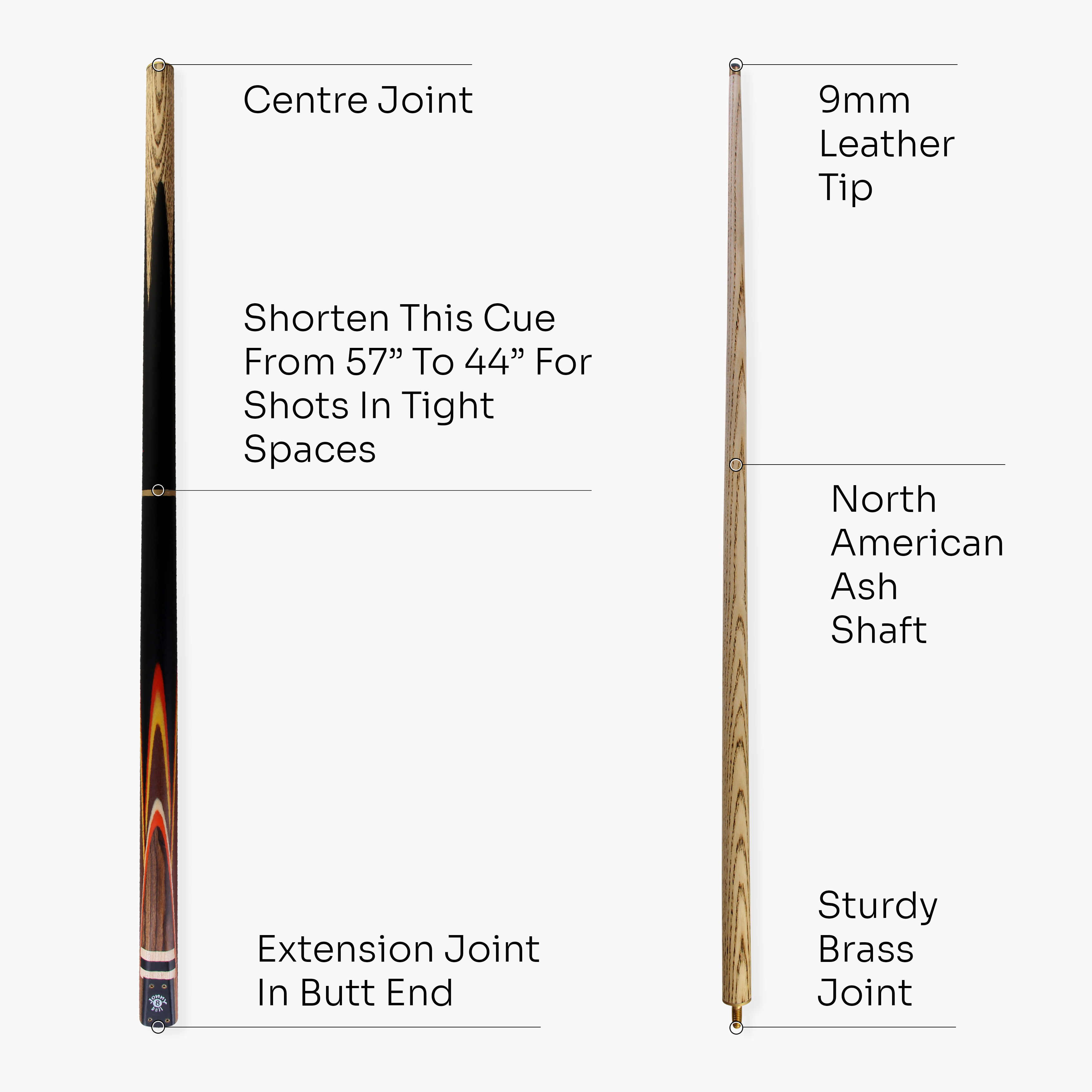 Jonny 8 Ball adjustable 57-inch 3-piece cue Cue + Case