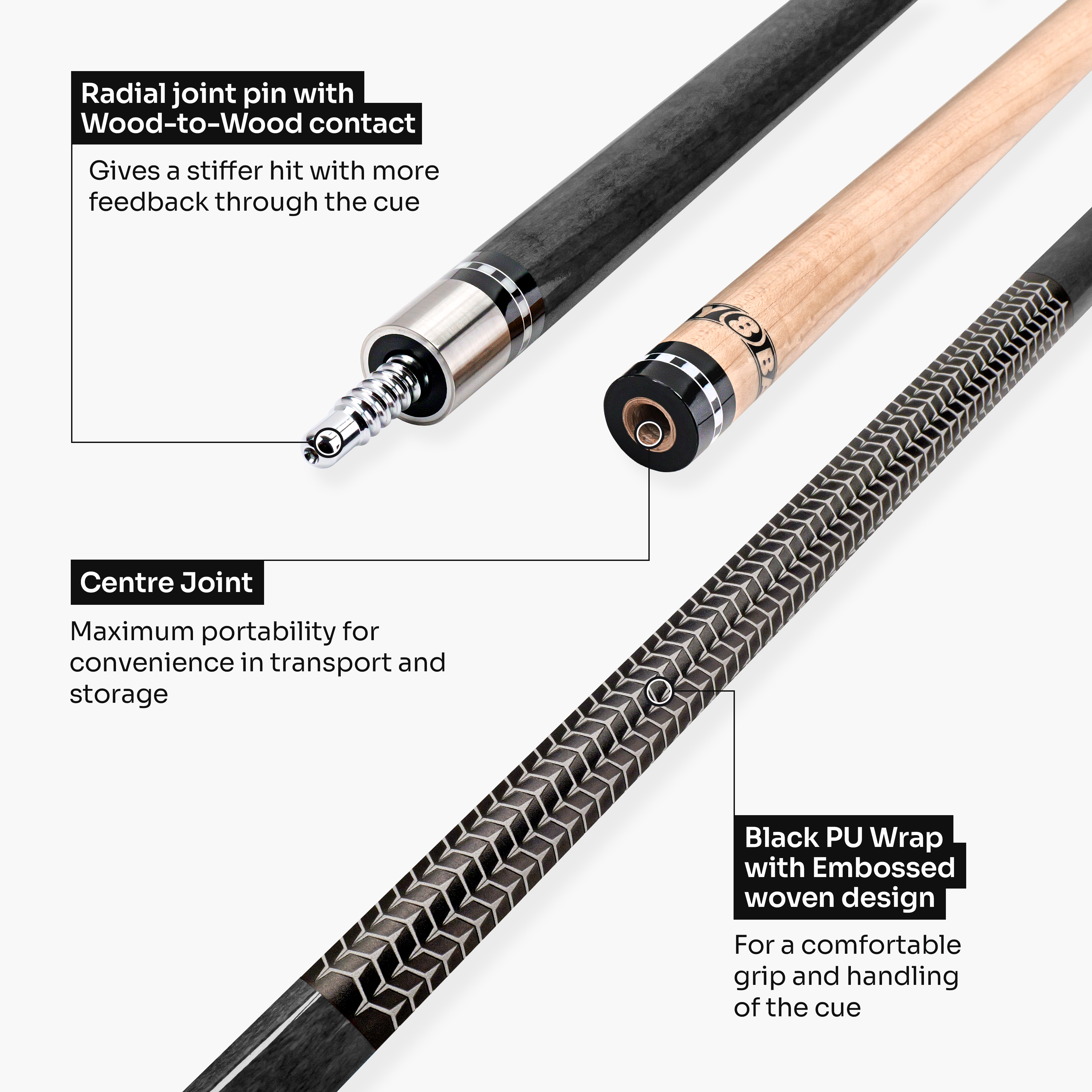 Jonny 8 Ball Ironweave American pool cue Cue + Case