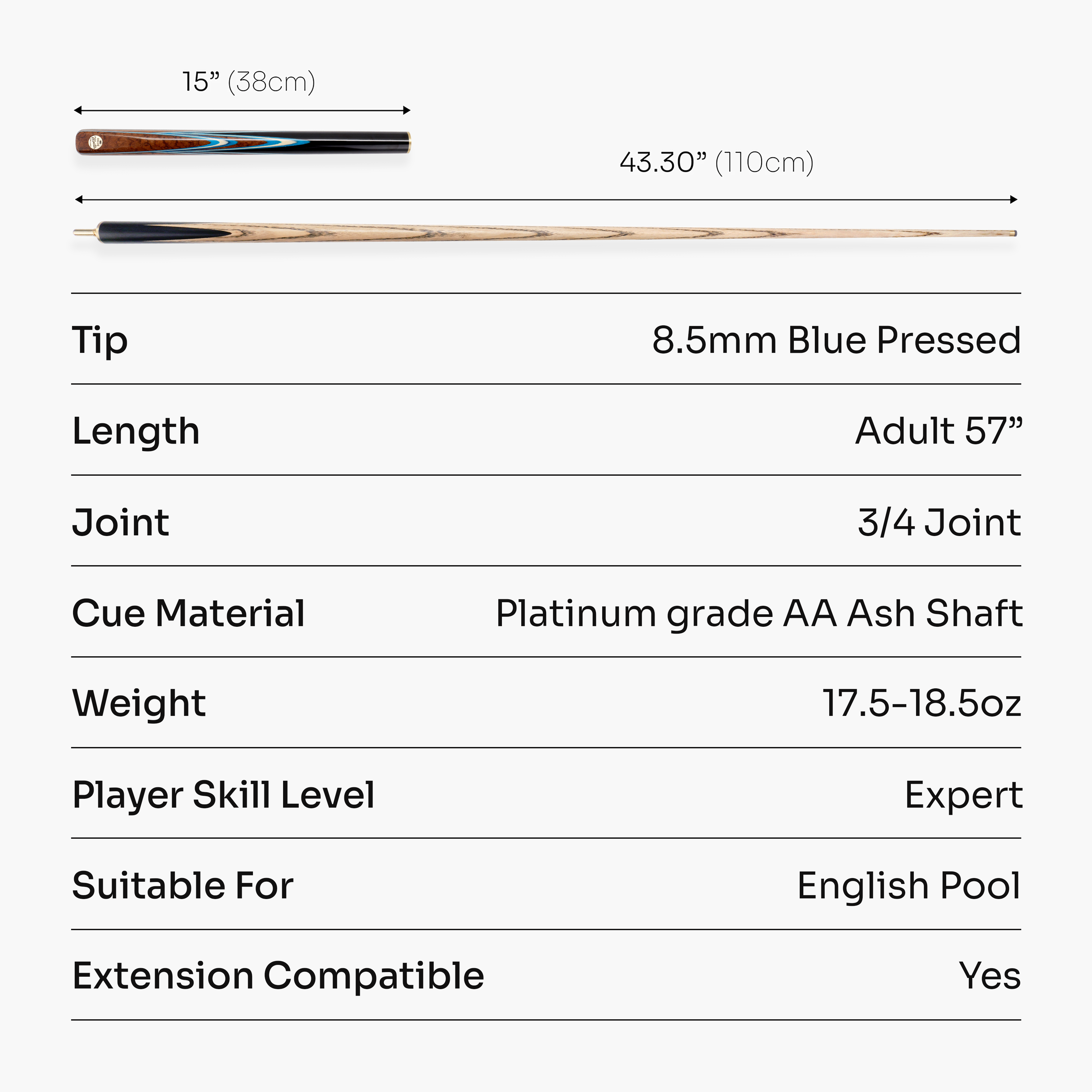 Baize Master Platinum Majestique 57-inch pool cue - 8.5mm tip Cue + Case
