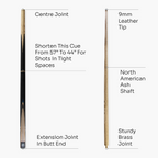 Jonny 8 Ball adjustable 57-inch 3-piece cue Cue + Case