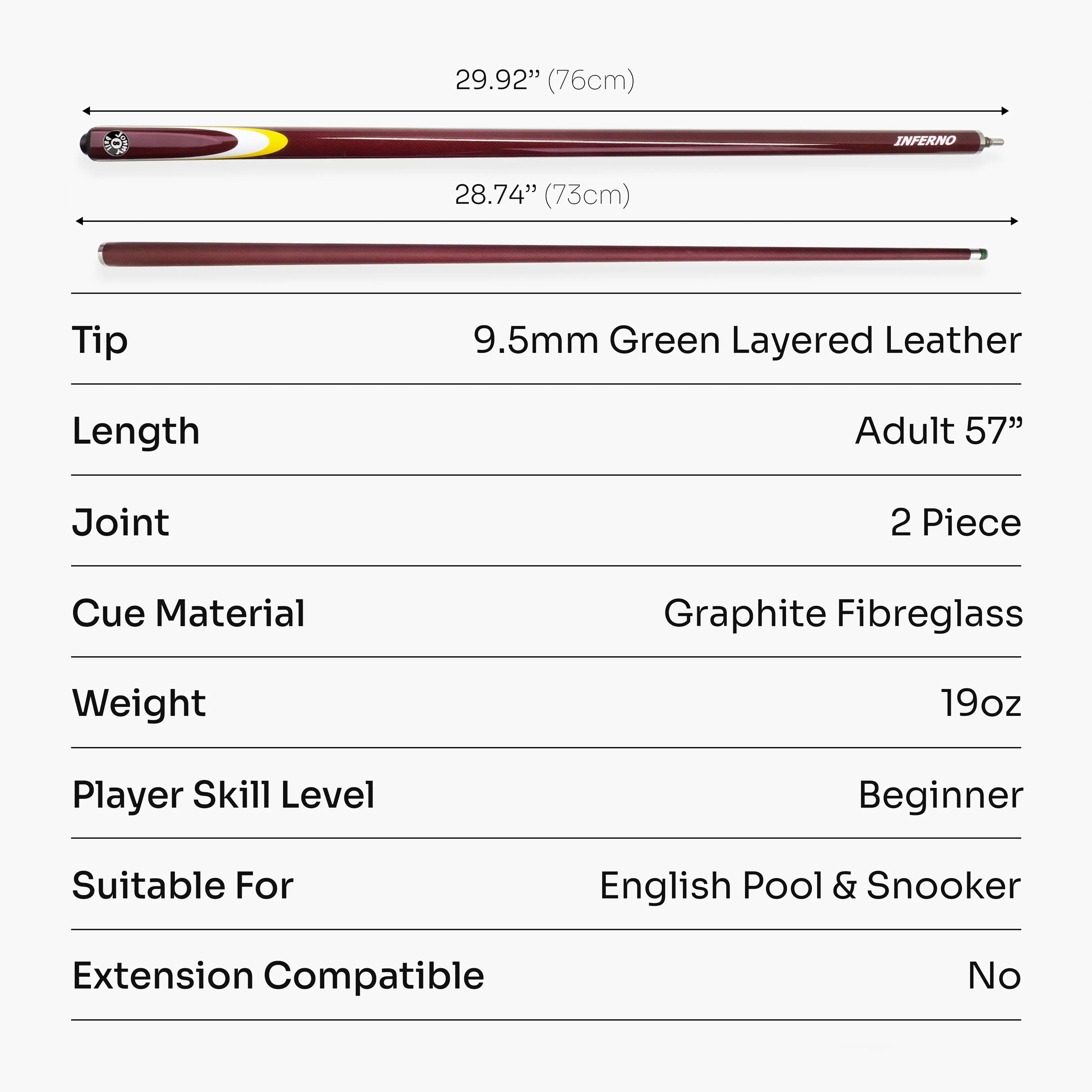 Jonny 8 Ball Inferno 2-piece graphite cue Cue + Case