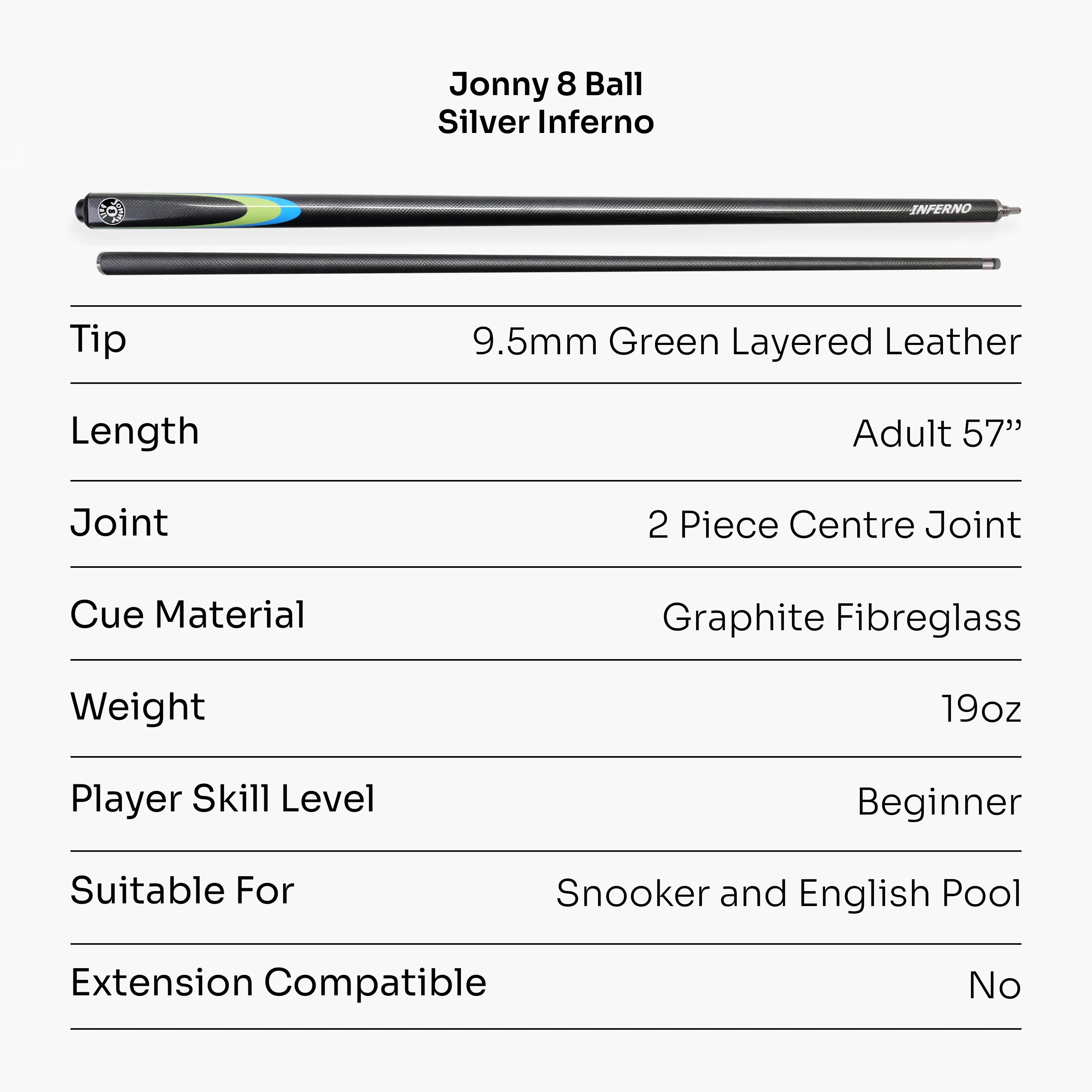 Jonny 8 Ball Inferno 2-piece graphite cue Cue + Case