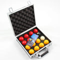 Aramith Premier red and yellow 2-inch pool balls with case Cue + Case