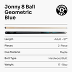 Jonny 8 Ball Geometric 57 Inch 2 Piece Snooker Pool Cue 10mm Tip Cue + Case