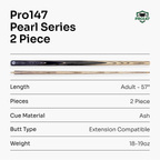 PRO147 Pearl Series Grey hand-spliced 57-inch cue