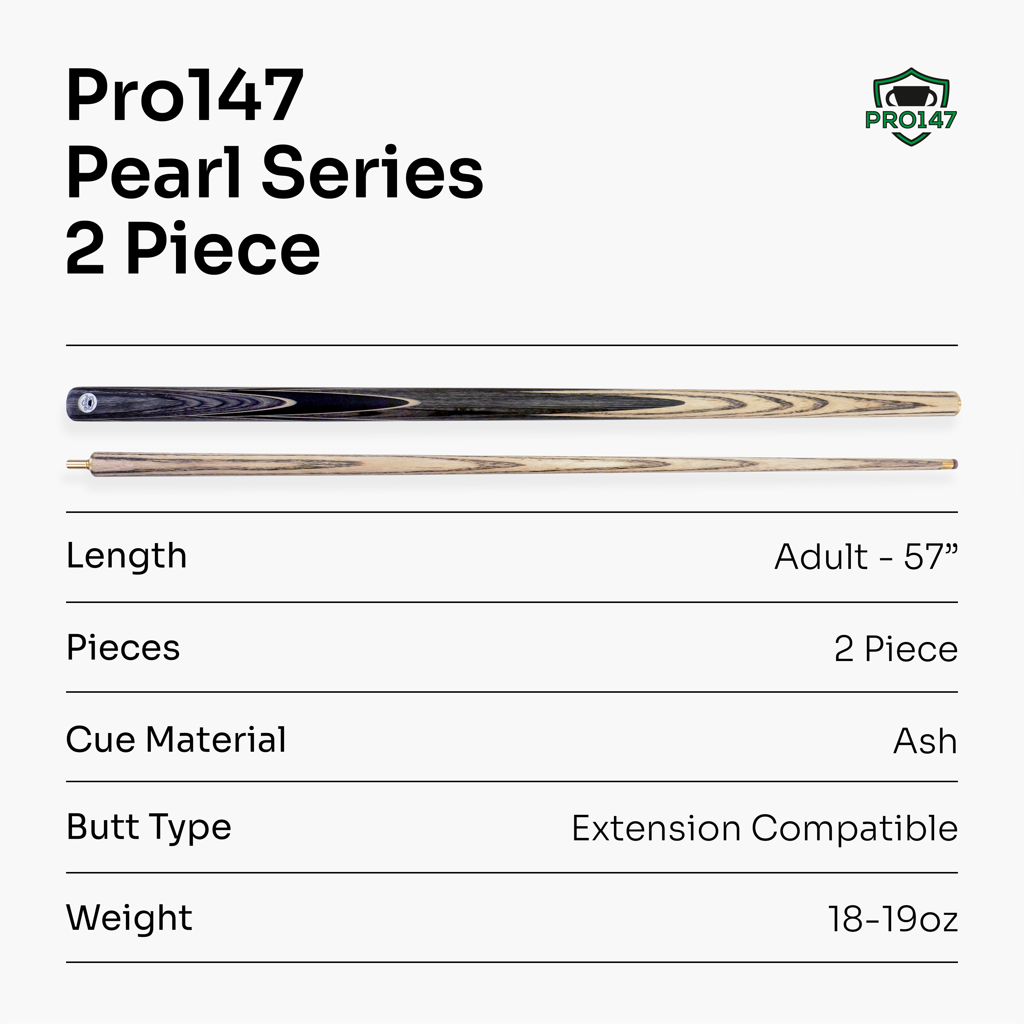 PRO147 Pearl Series Grey hand-spliced 57-inch cue