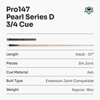 PRO147 Pearl Series Grey 57-inch 3/4 cue
