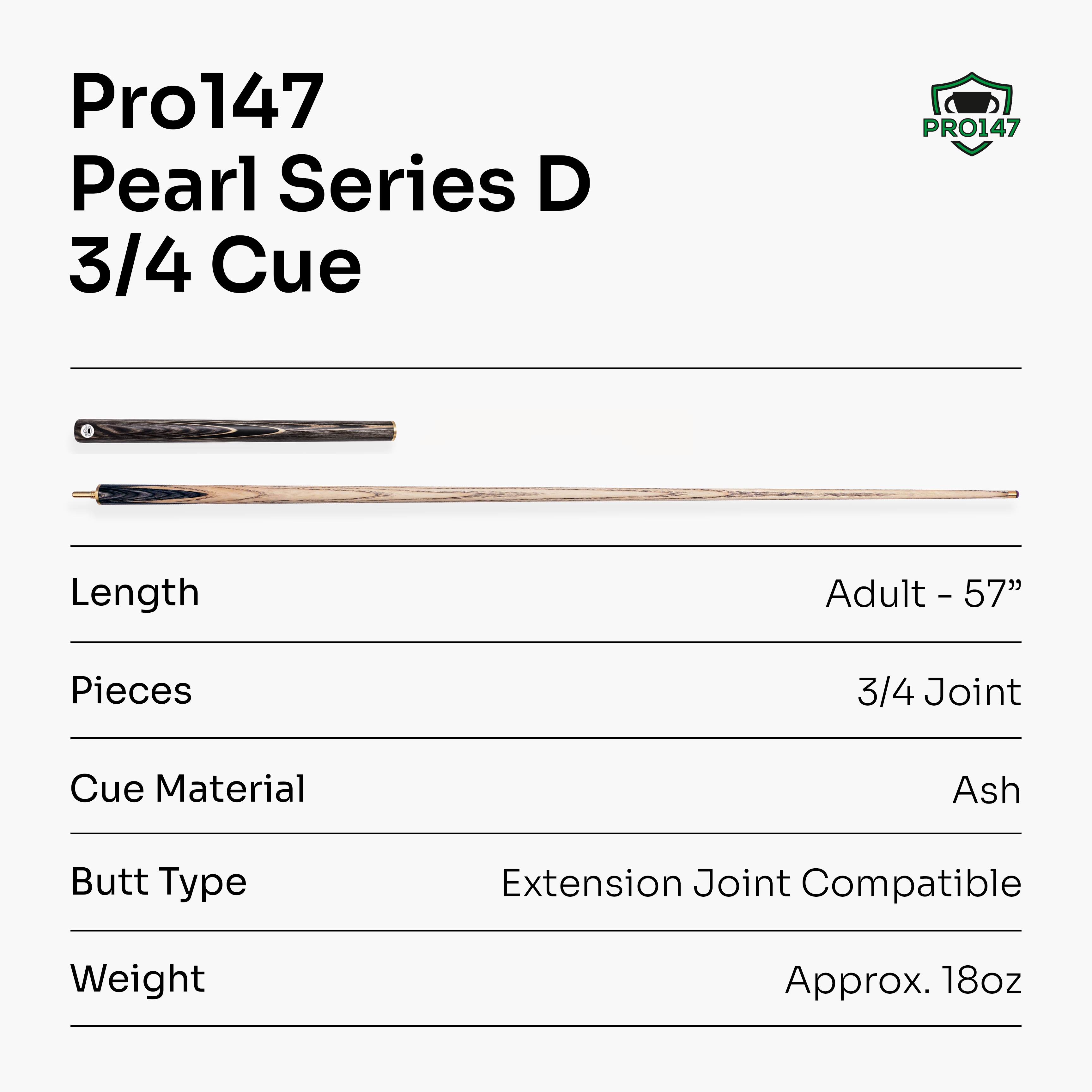 PRO147 Pearl Series Grey 57-inch 3/4 cue