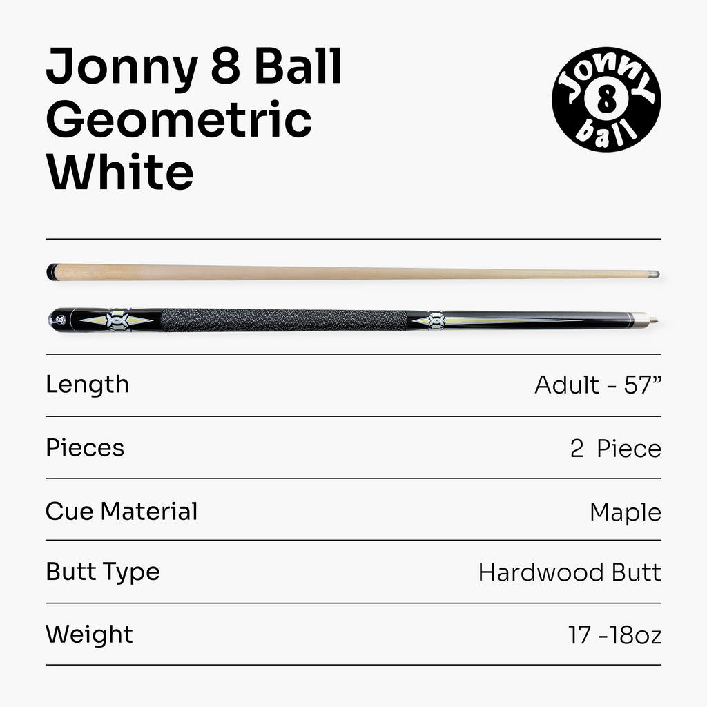 Jonny 8 Ball Geometric 57 Inch 2 Piece Snooker Pool Cue 10mm Tip Cue + Case