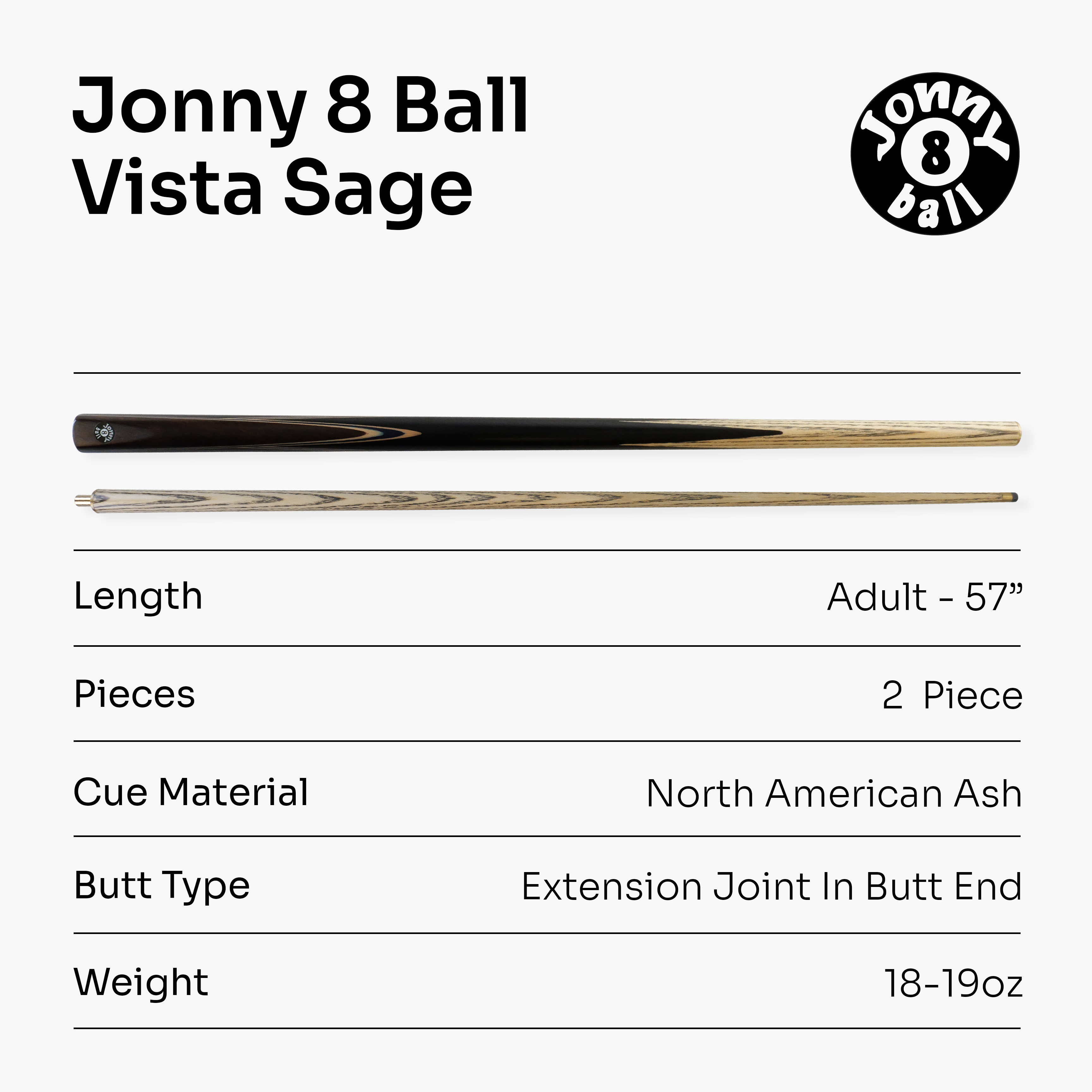 Jonny 8 Ball Vista 57-inch 2-piece pool cue Cue + Case