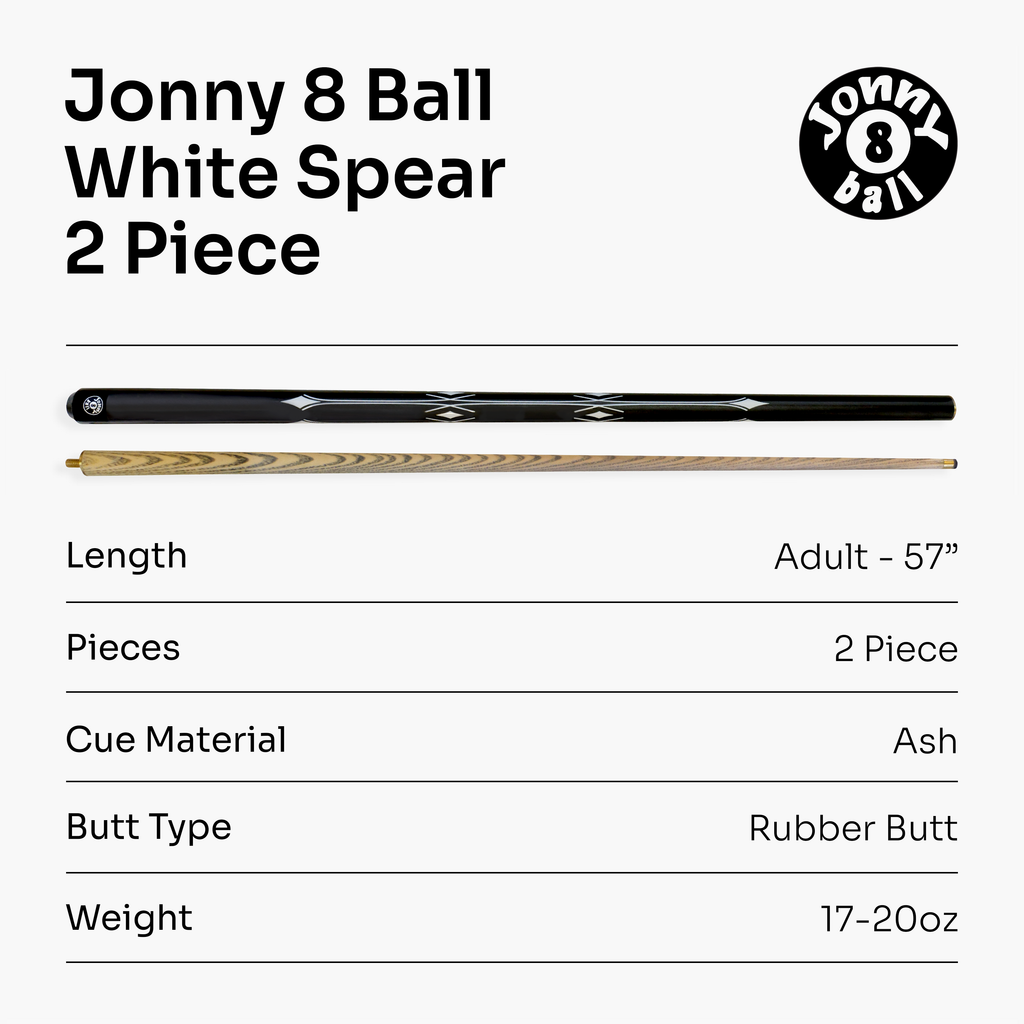 Jonny 8 Ball White Spear 57-inch 2-piece cue Cue + Case