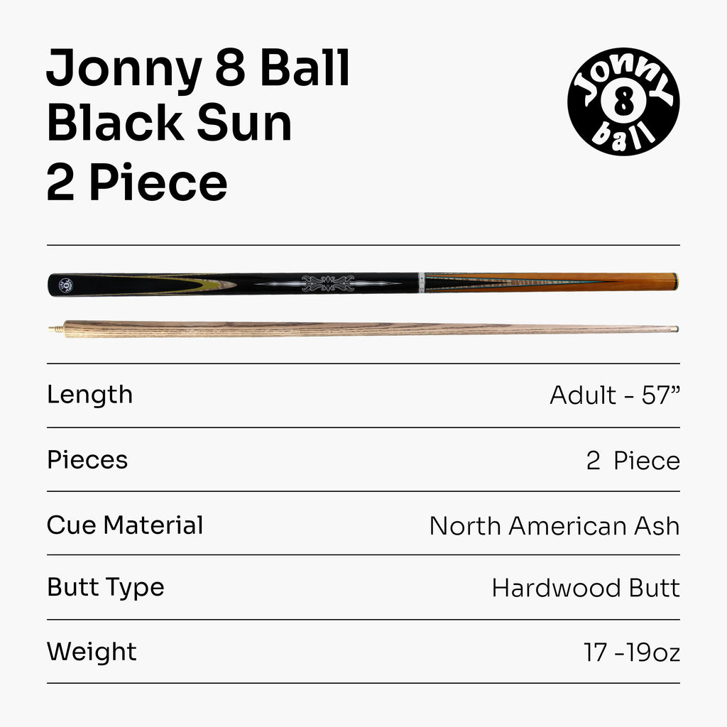 Jonny 8 Ball Black Sun 57-inch 2-piece pool cue Cue + Case