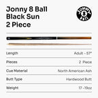 Jonny 8 Ball Black Sun 57-inch 2-piece pool cue Cue + Case