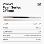 PRO147 Pearl Series Olive hand-spliced 57-inch cue