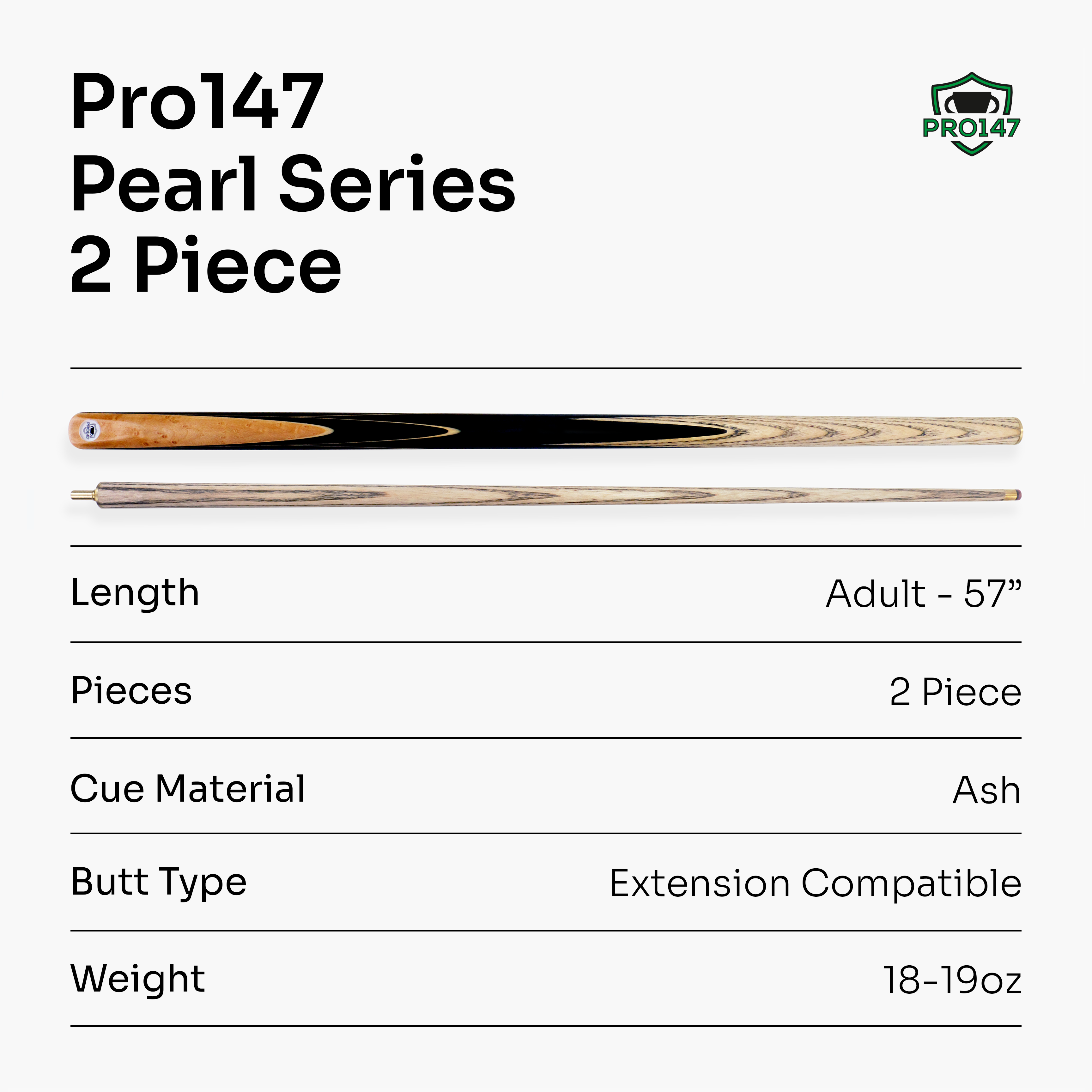 PRO147 Pearl Series Olive hand-spliced 57-inch cue