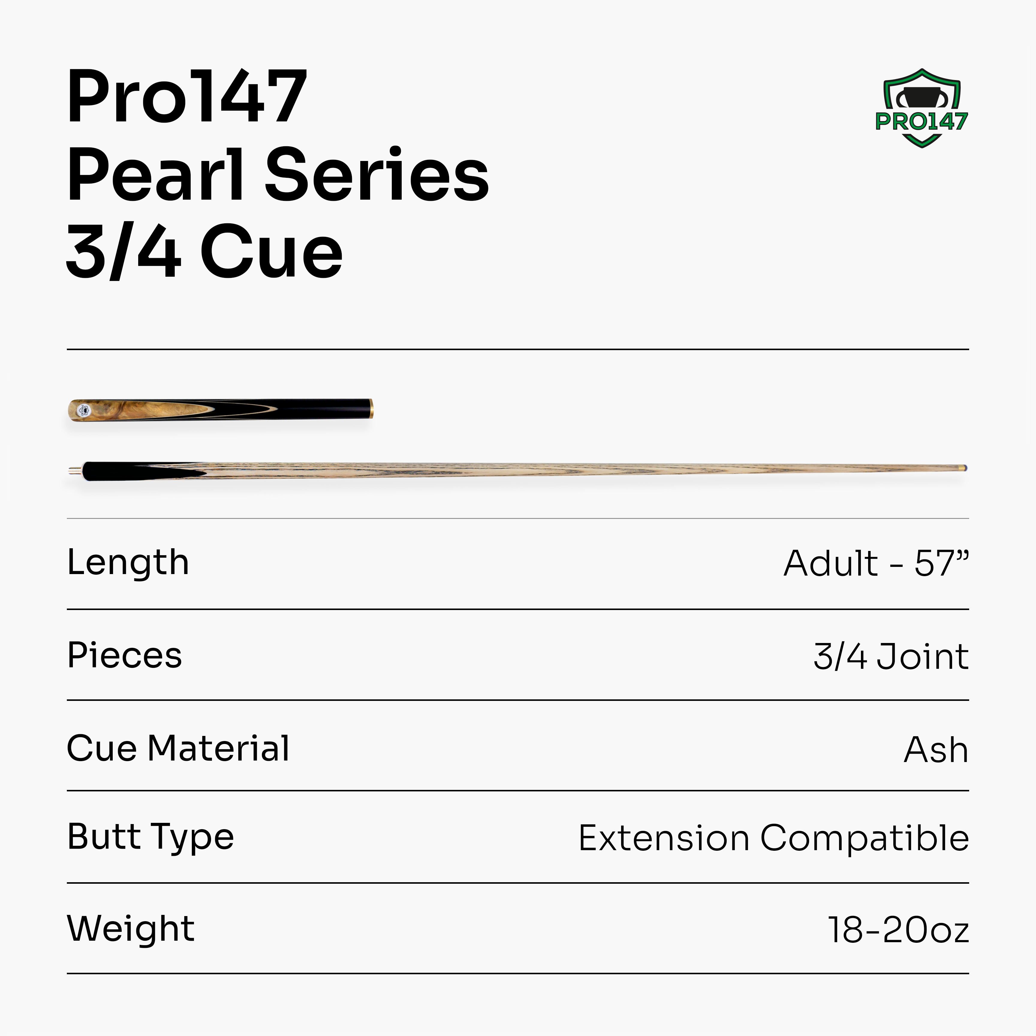 PRO147 Pearl Series White 57-inch 3/4 cue