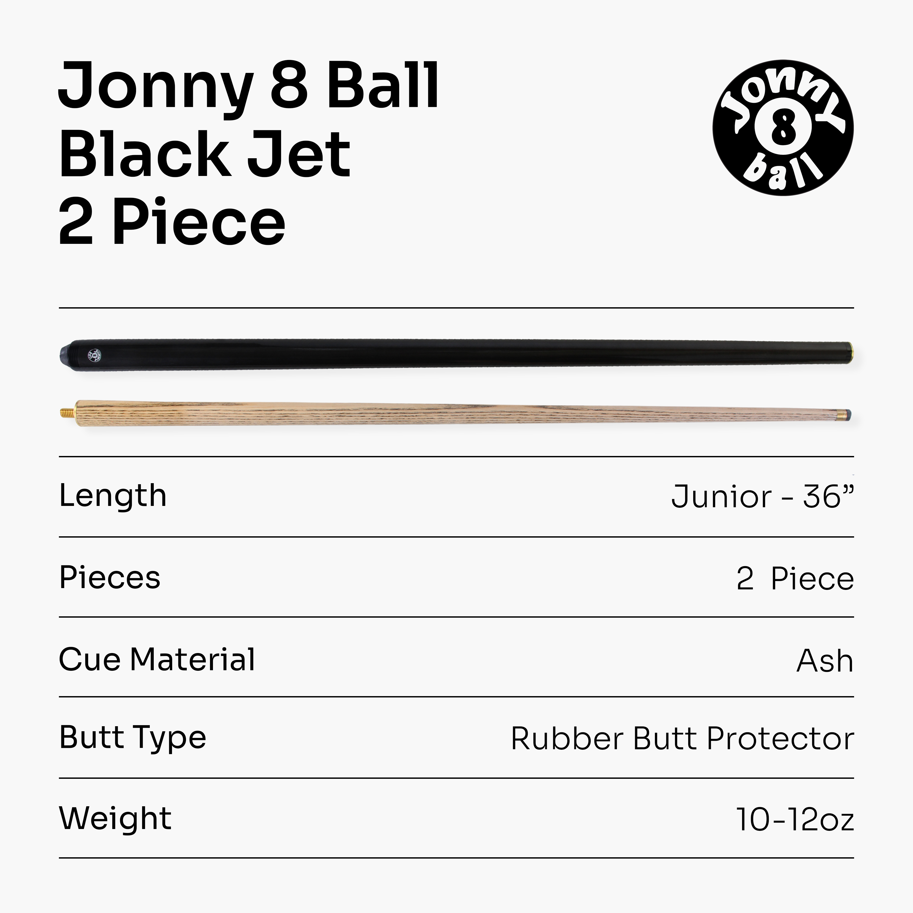 Jonny 8 Ball Black Jet 36-inch junior cue Cue + Case