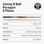 Jonny 8 Ball Paragon 57-inch 2-piece pool cue Cue + Case