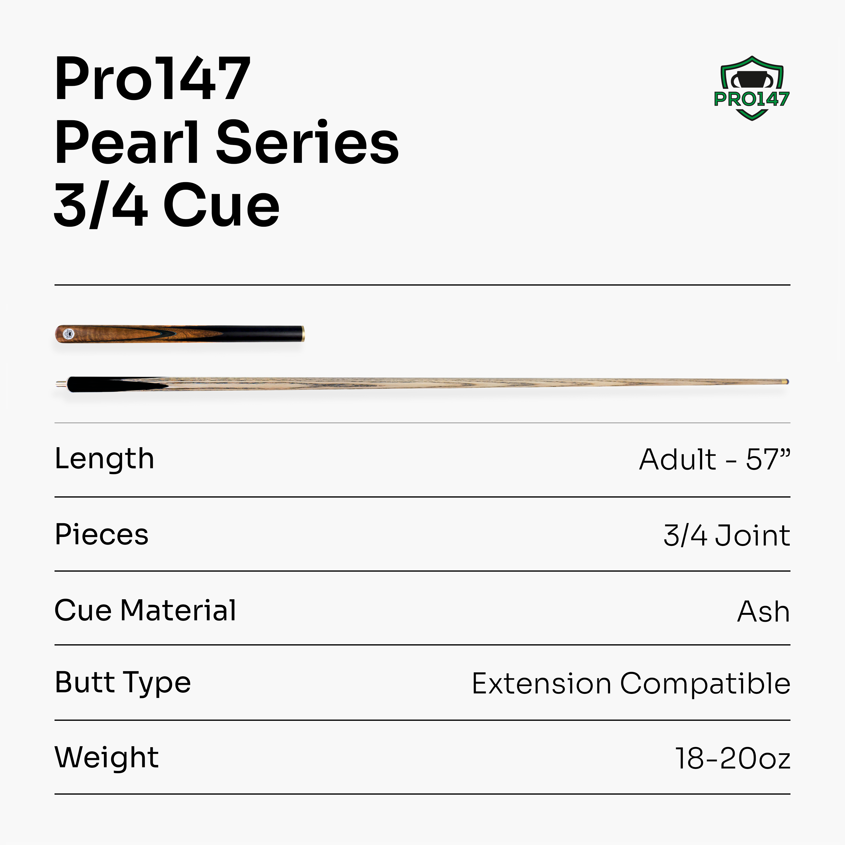 PRO147 Pearl Series Amboyna Burl 57-inch 3/4 cue