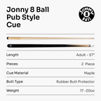 Jonny 8 Ball 57-inch pub-style 2-piece cue Cue + Case