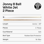 Jonny 8 Ball White Jet 48-inch junior cue Cue + Case