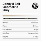 Jonny 8 Ball Geometric 57 Inch 2 Piece Snooker Pool Cue 10mm Tip Cue + Case