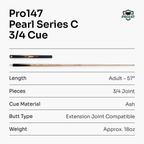 PRO147 Pearl Series Cream 57-inch 3/4 cue