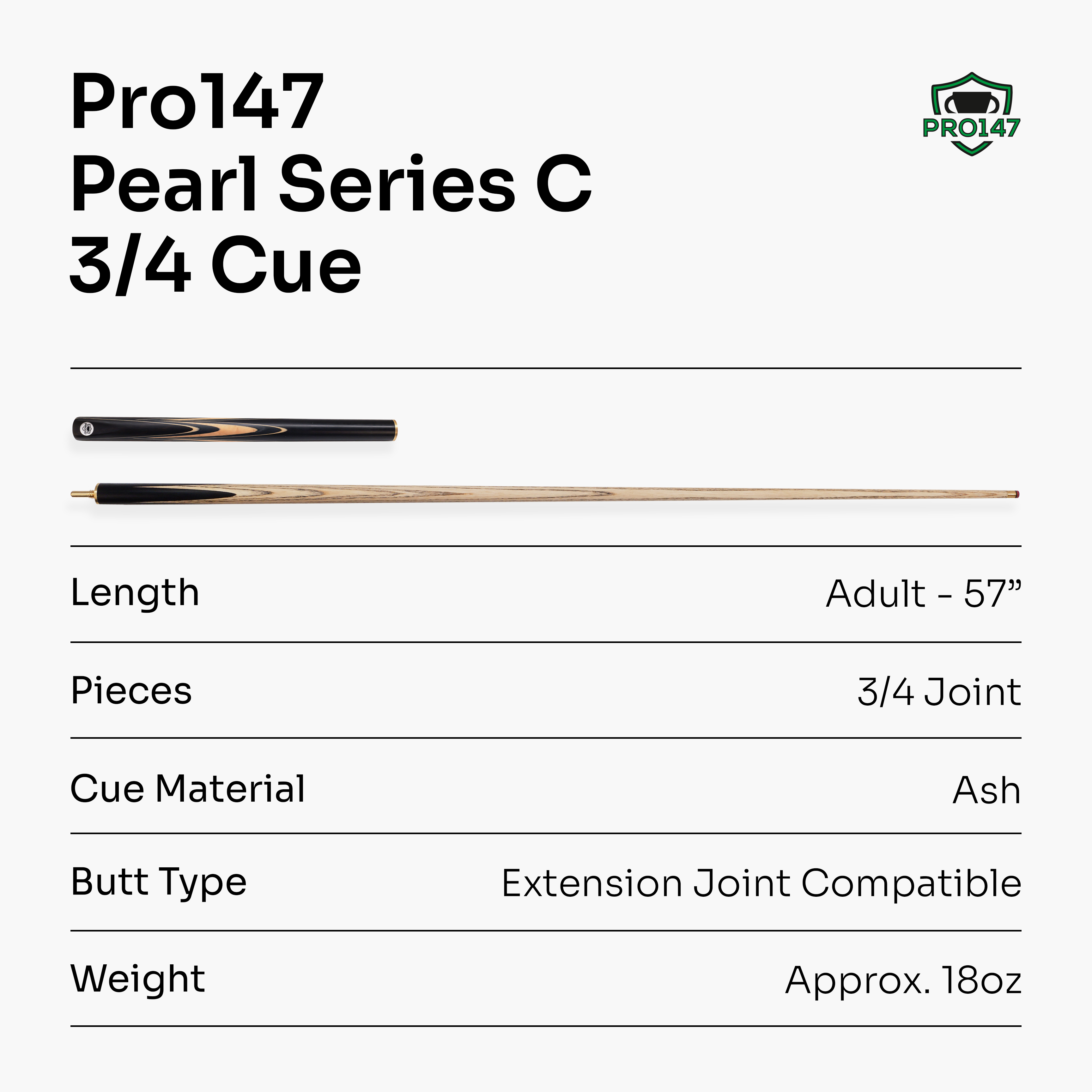 PRO147 Pearl Series Cream 57-inch 3/4 cue