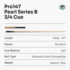 PRO147 Pearl Series Olive 57-inch 3/4 cue