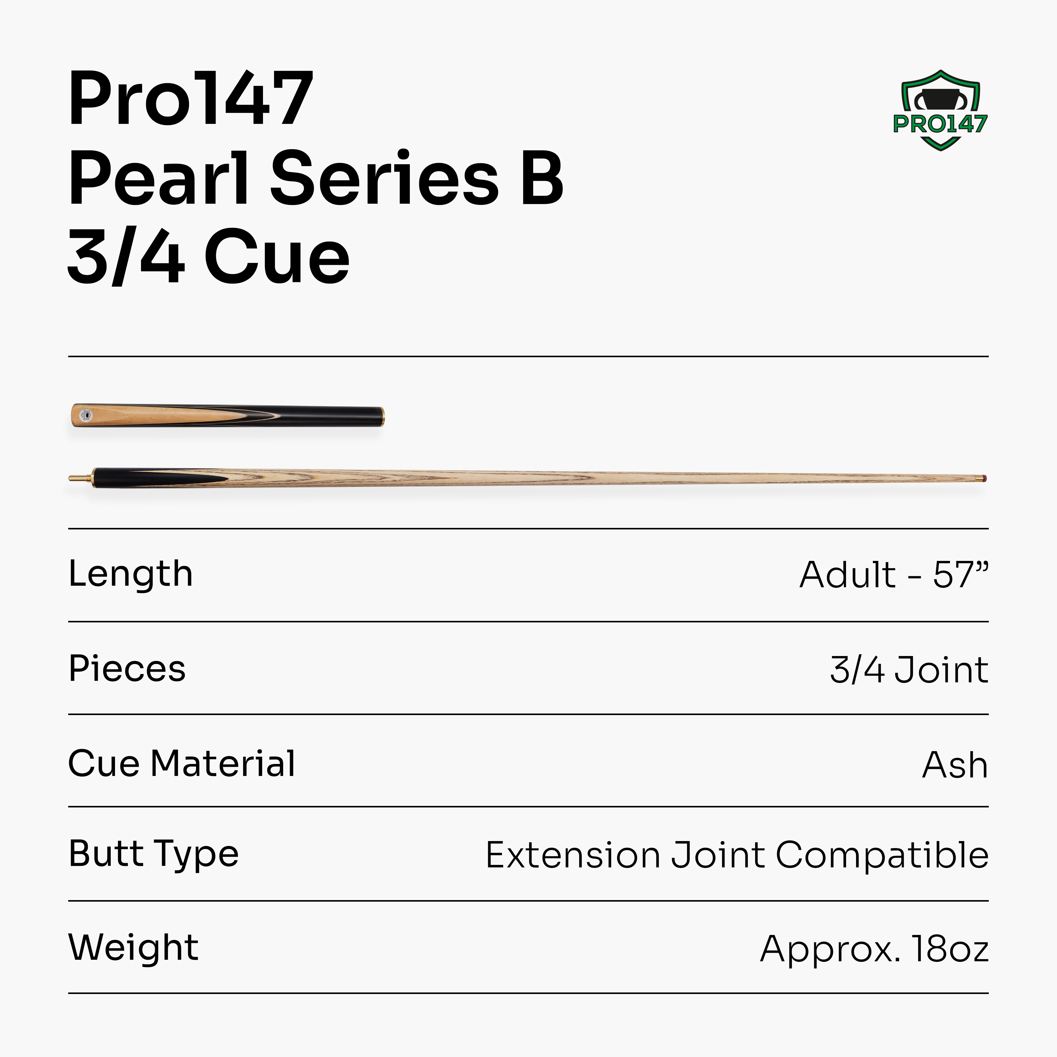 PRO147 Pearl Series Olive 57-inch 3/4 cue