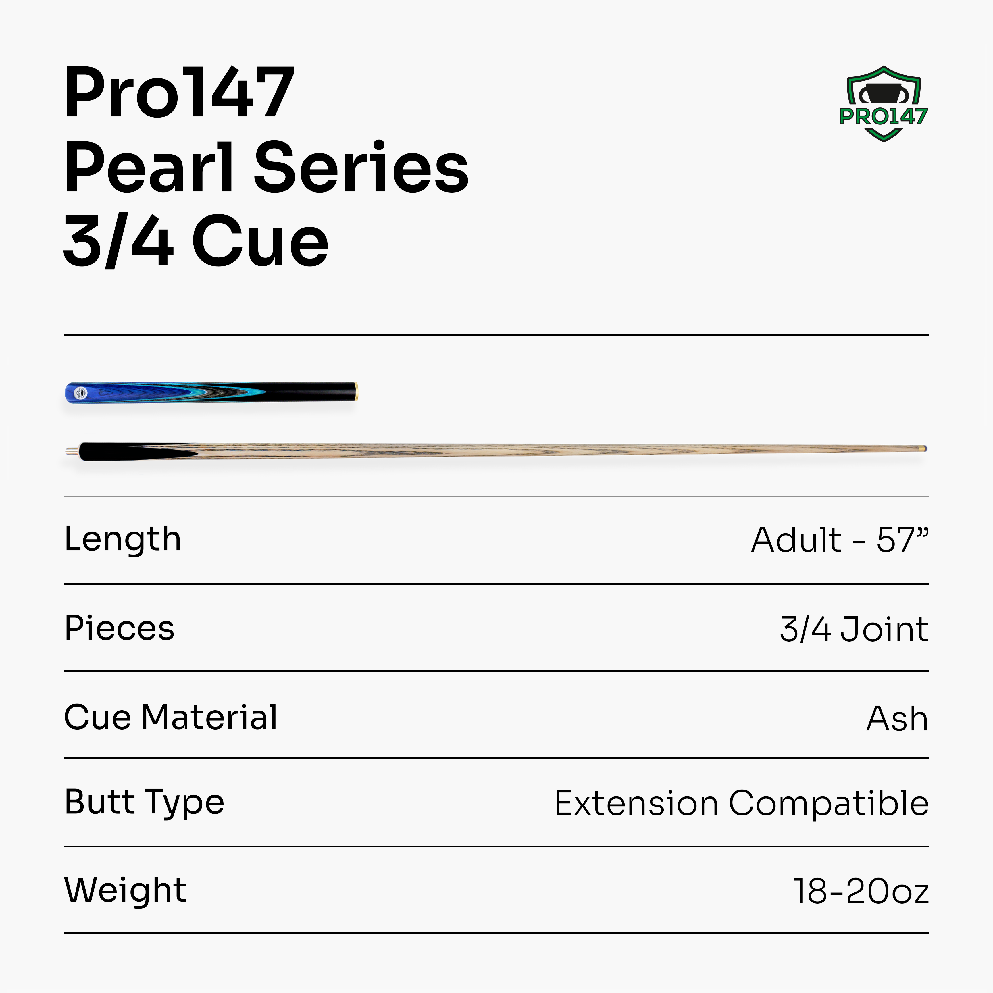 PRO147 Pearl Series Green Burl 57-inch 3/4 cue