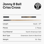 Jonny 8 Ball traditional 57-inch 3/4 cue with mini butt Cue + Case