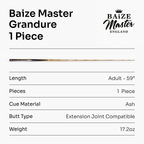 Baize Master Grandure #004 one-piece pool cue - 8mm tip Cue + Case