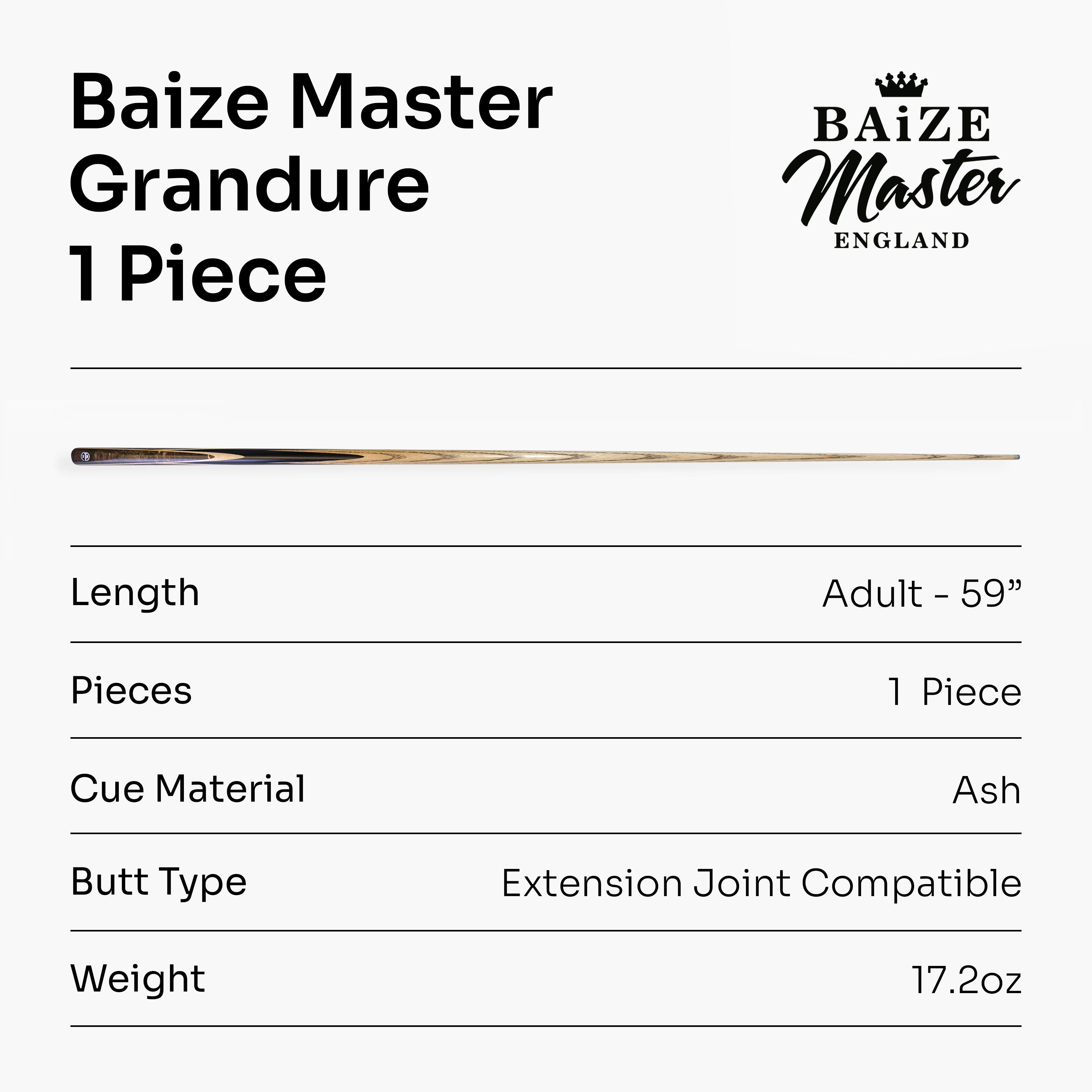 Baize Master Grandure #004 one-piece pool cue - 8mm tip Cue + Case