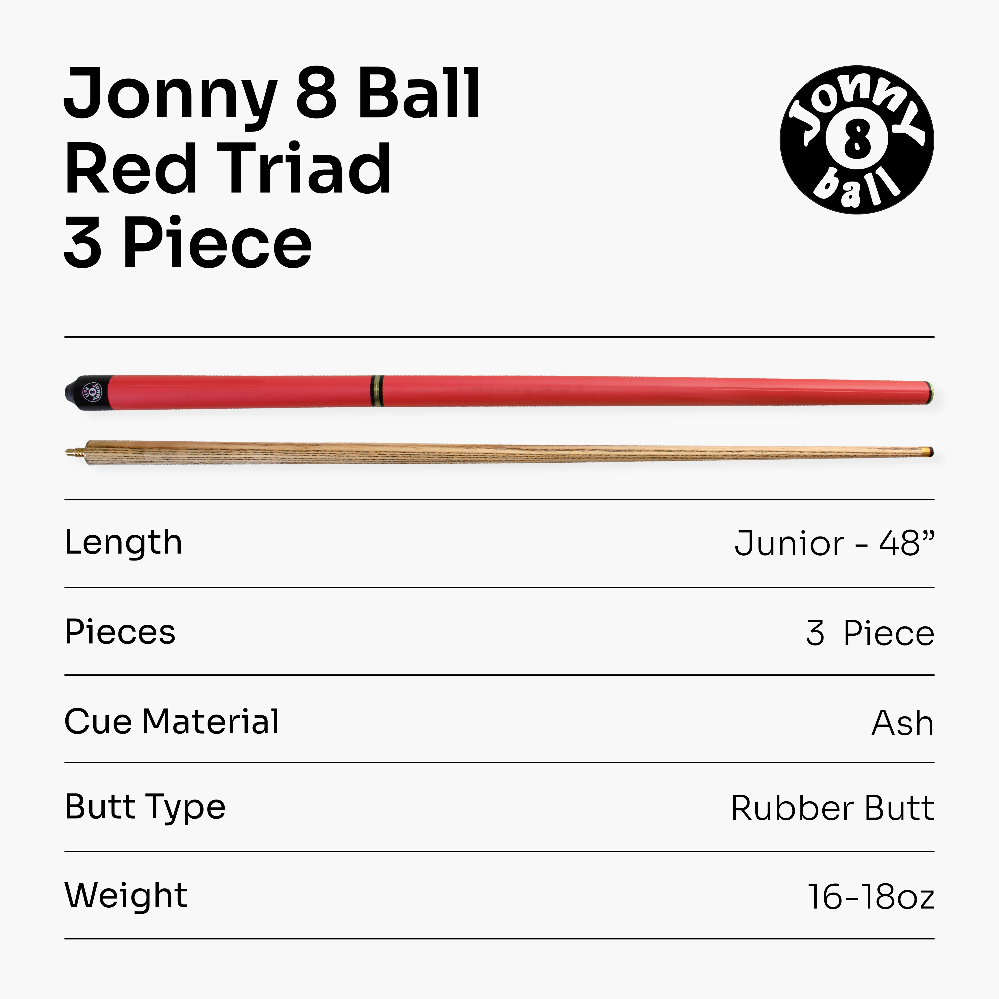 Jonny 8 Ball Triad 48-inch junior 3-piece cue Cue + Case