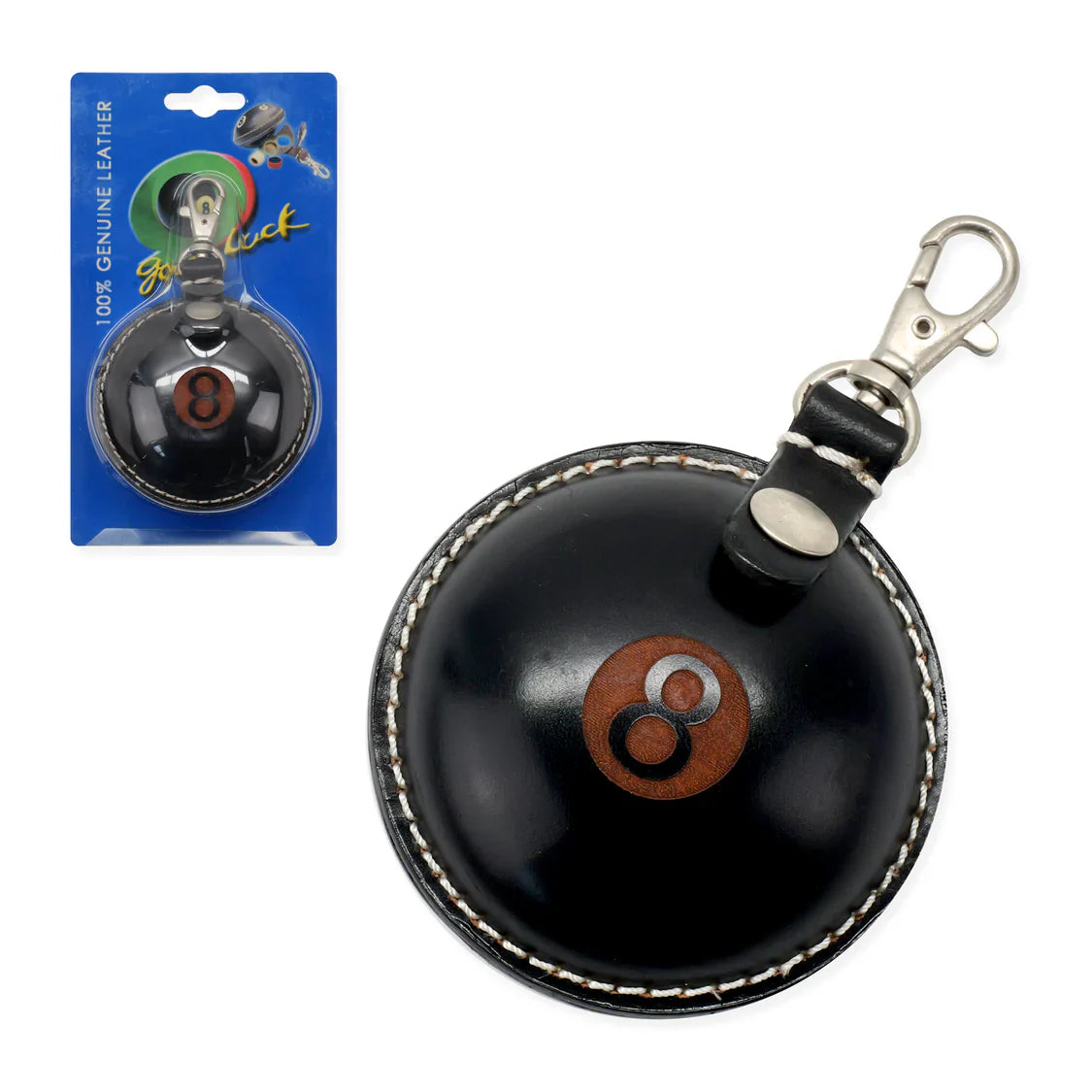 Leather No.8 chalk and accessory holder keyring Cue + Case