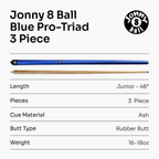 Jonny 8 Ball Blue Pro-Triad 48-inch 3-piece pool cue Cue + Case