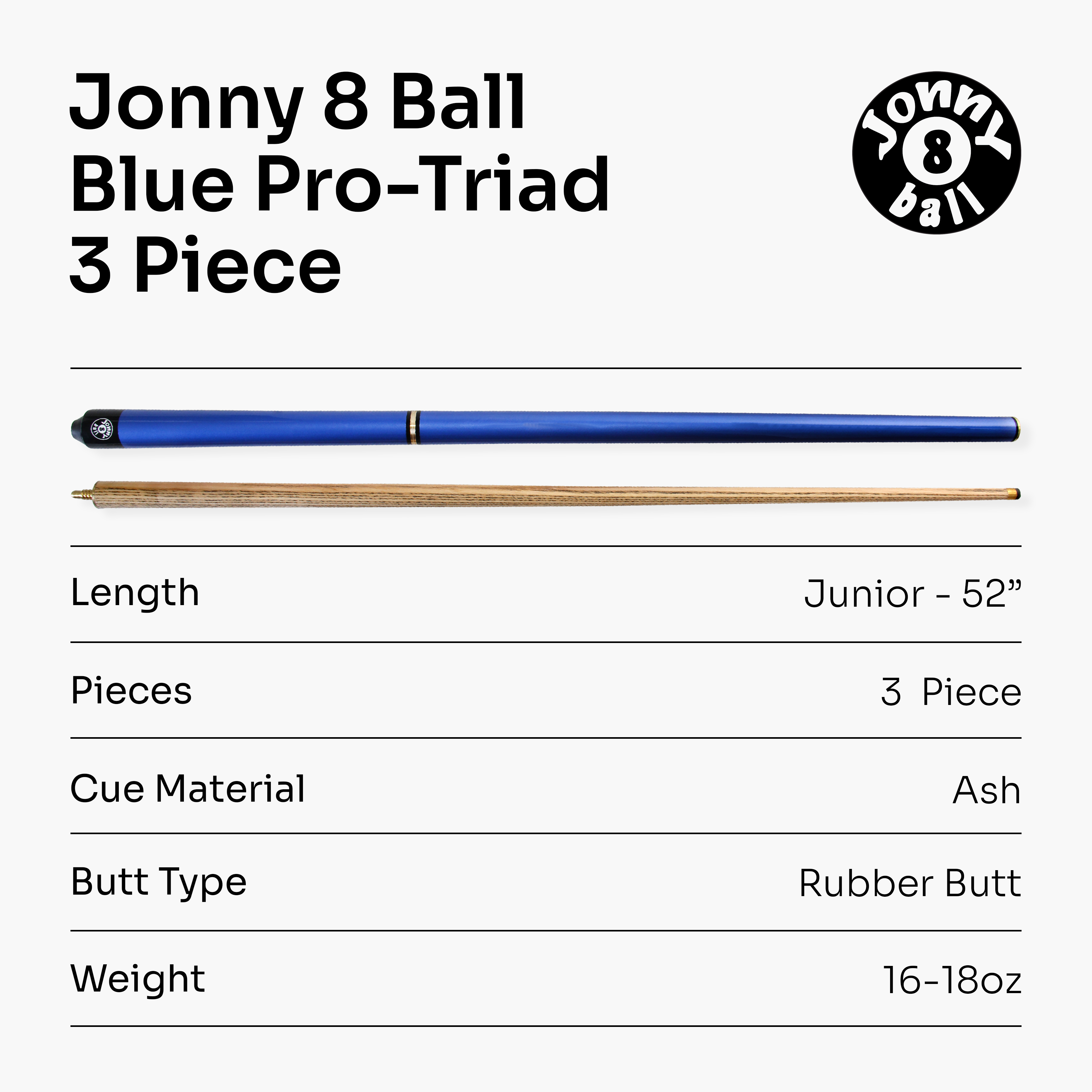 Jonny 8 Ball Blue Pro-Triad 52-inch 3-piece pool cue Cue + Case