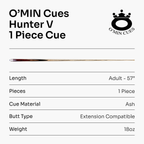 O'MIN Hunter V 57-inch one-piece pool cue