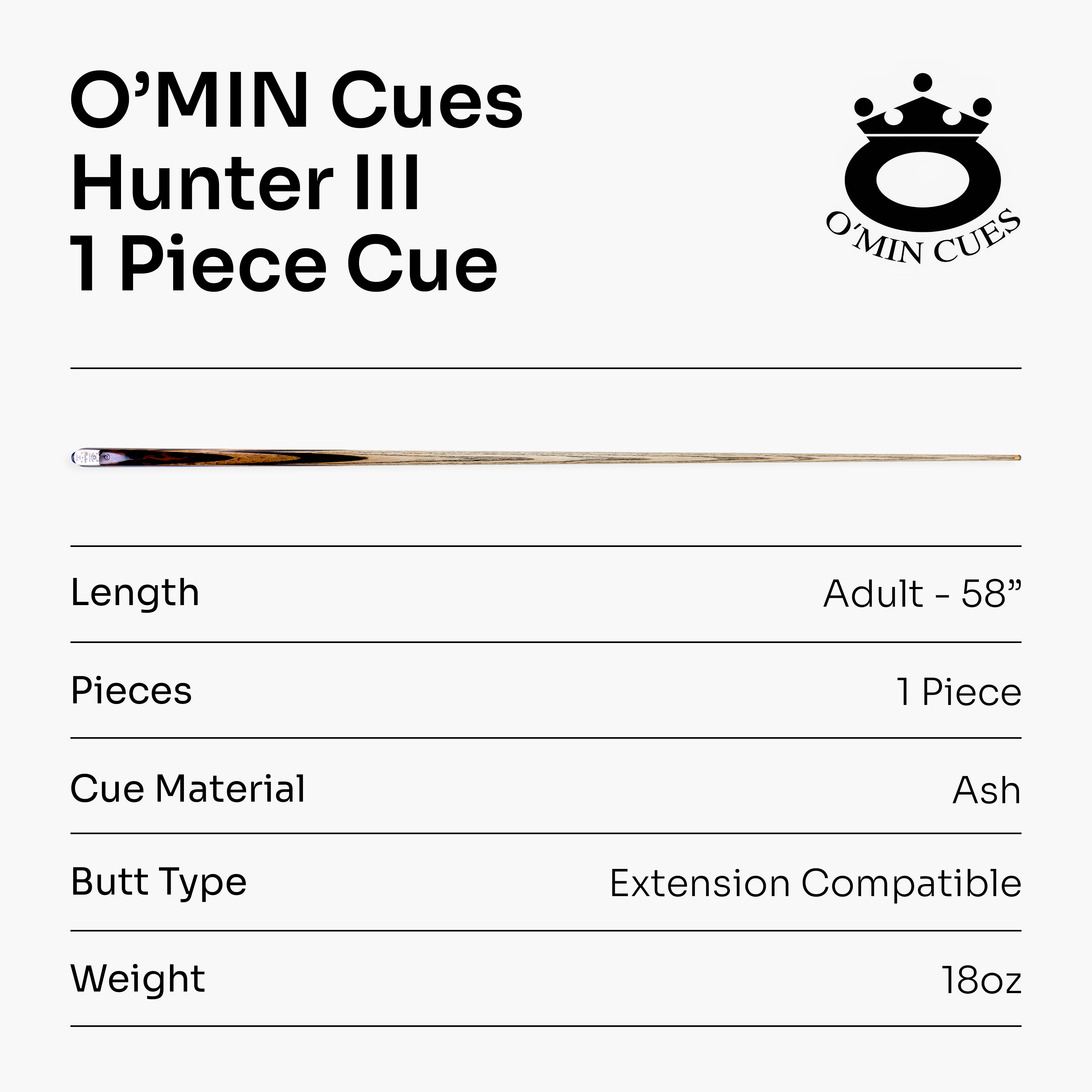 O'MIN Hunter III 58-inch one-piece snooker cue