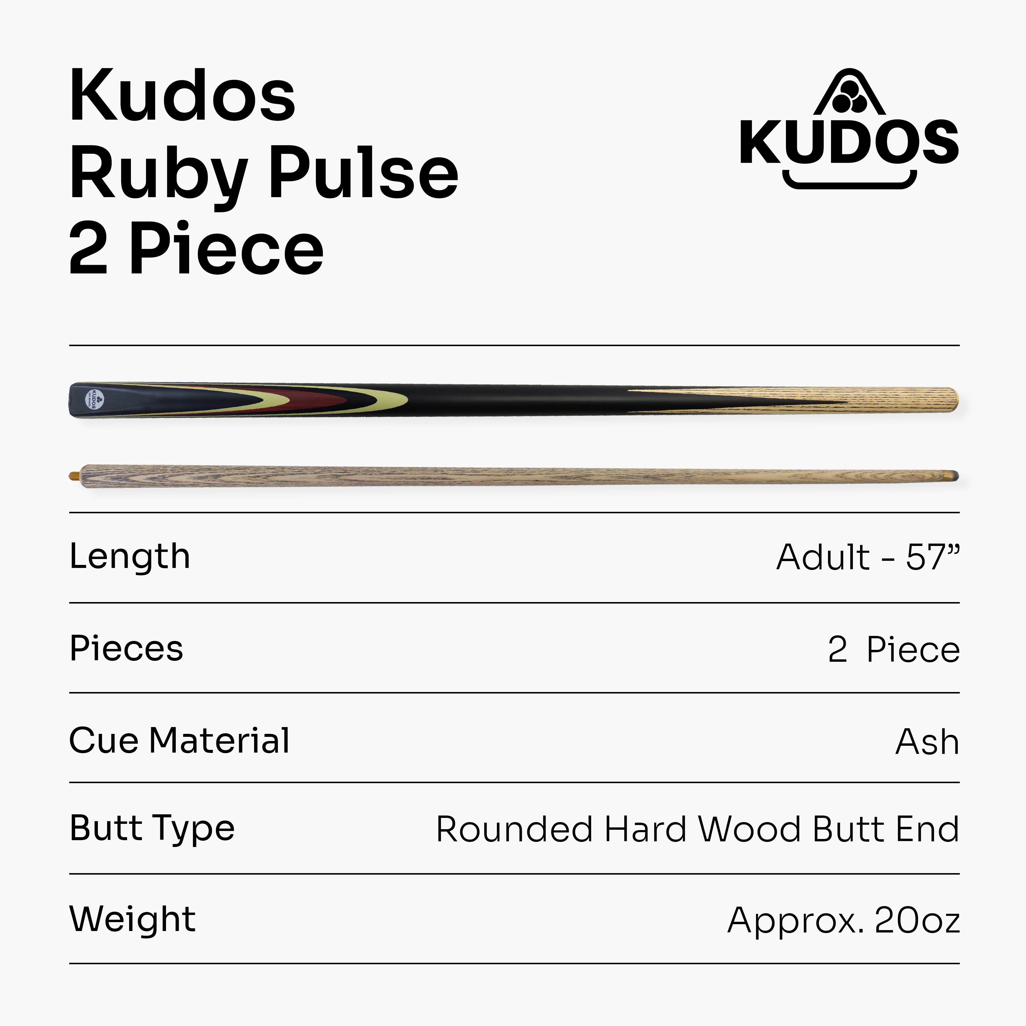 Kudos Classic 57-inch heavy weight 2-piece cue Cue + Case