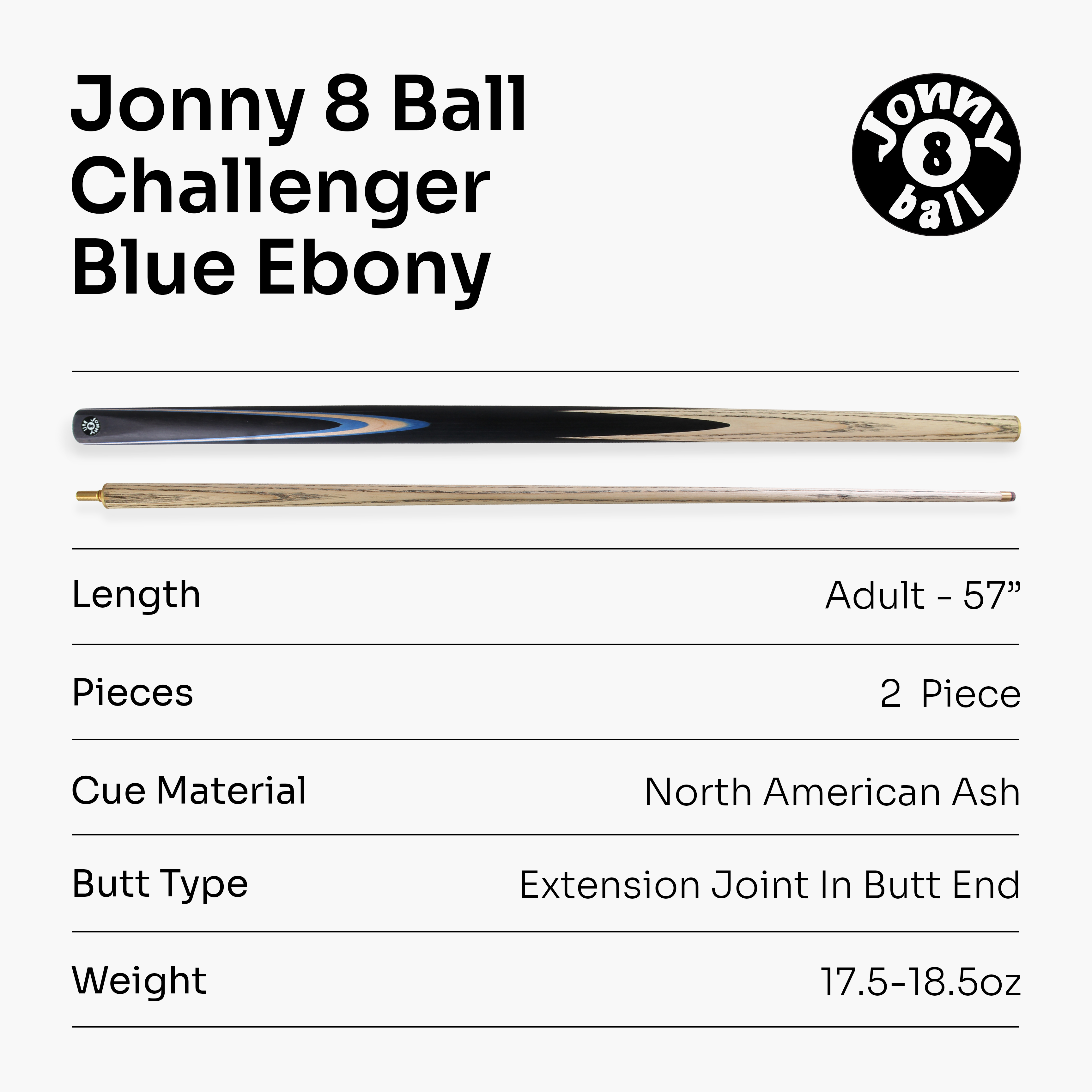 Jonny 8 Ball Challenger 57-inch 2-piece pool cue