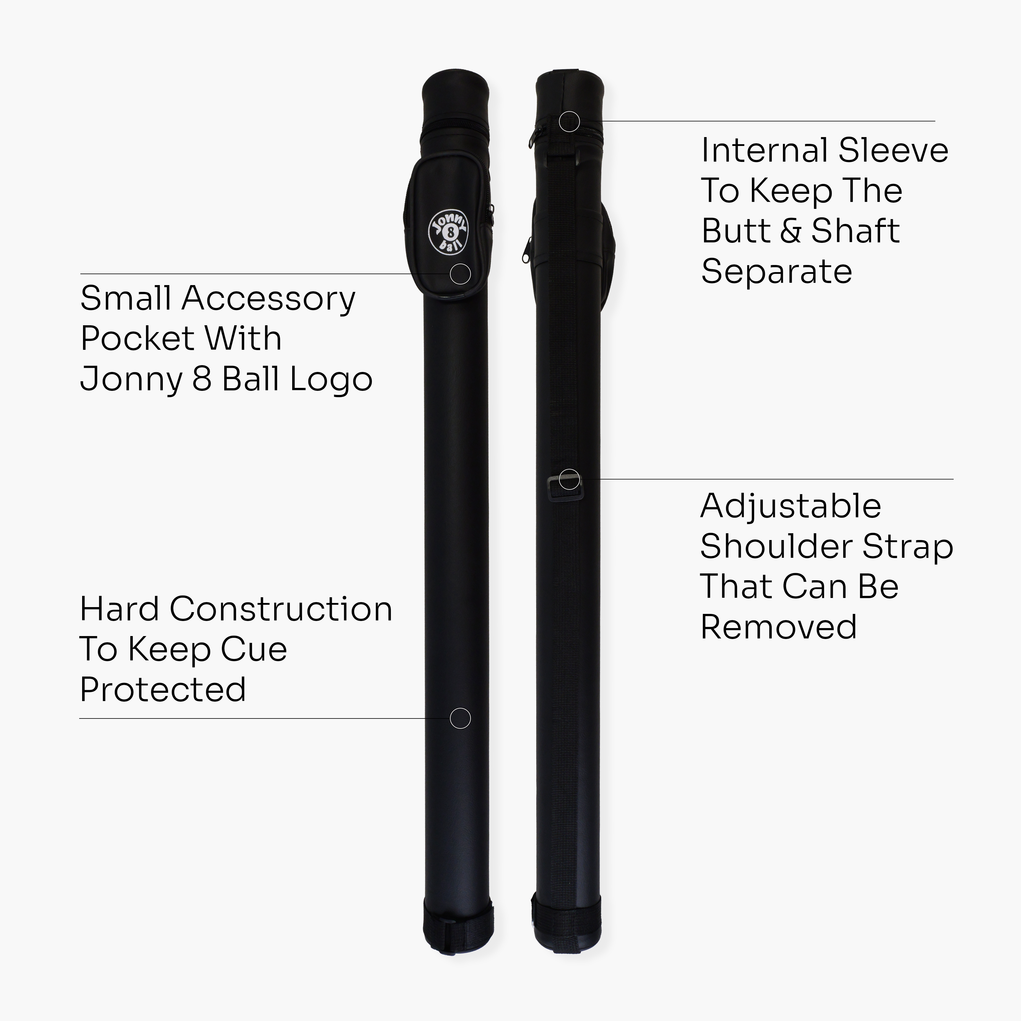 Jonny 8 Ball black tubular 2-piece cue case Cue + Case
