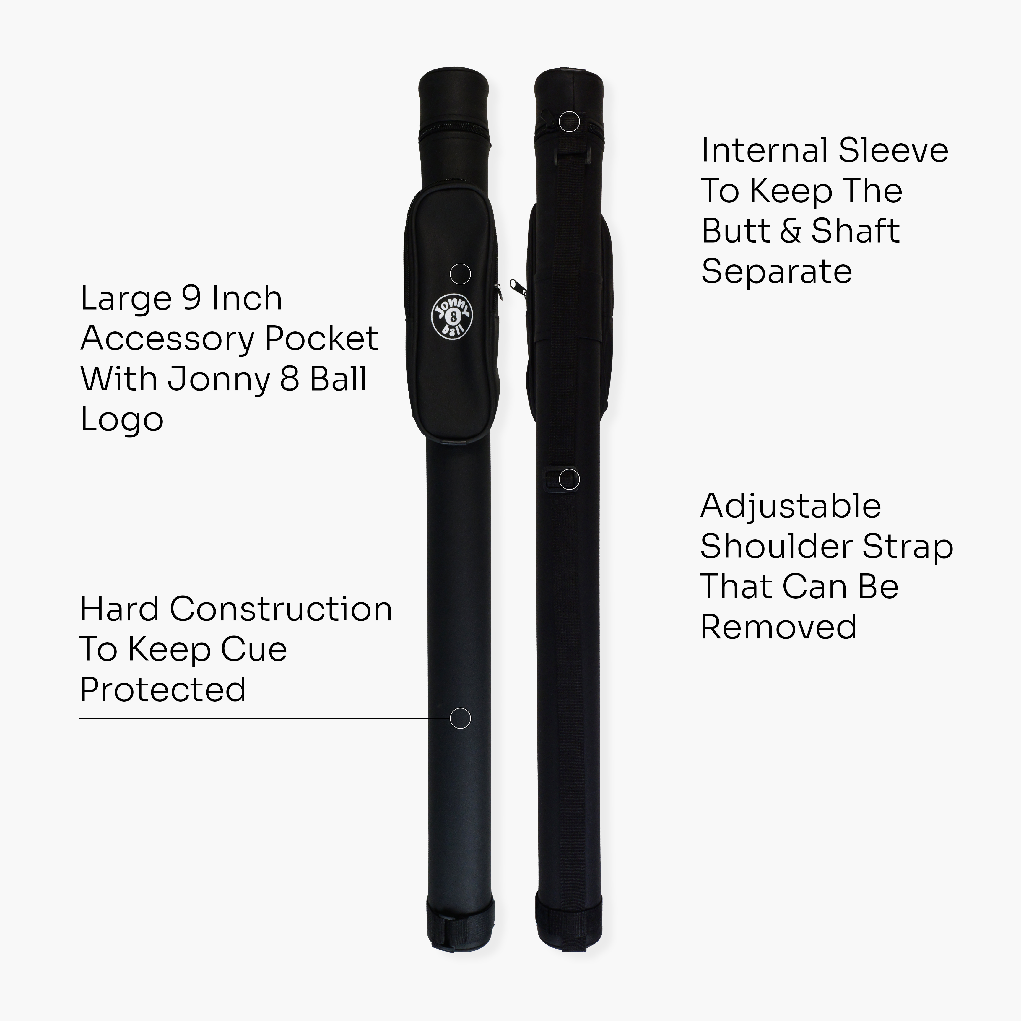 Jonny 8 Ball black tubular 2-piece cue case Cue + Case