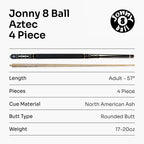 Jonny 8 Ball Aztec adjustable 4-piece pool cue Cue + Case