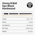 Jonny 8 Ball adjustable 4-piece cue with spare tips Cue + Case