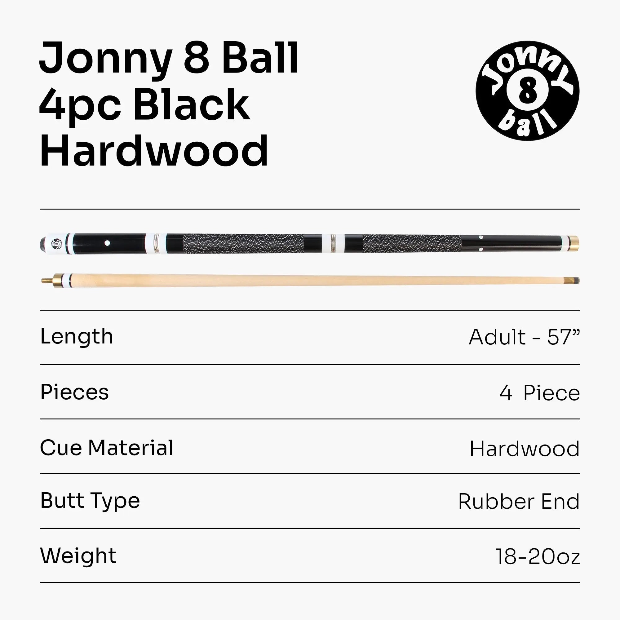 Jonny 8 Ball adjustable 4-piece cue with spare tips Cue + Case